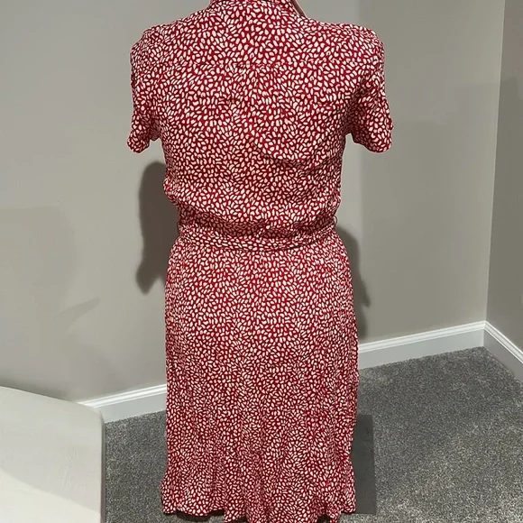 Talbots Red and White Short-Sleeve Printed Midi Shirt Dress - Picture 5 of 8